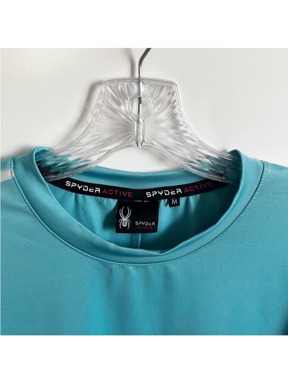 Spyder Active Base Layer Top teal blue stretchy wicking pullover drawstring - Picture 5 of 8
